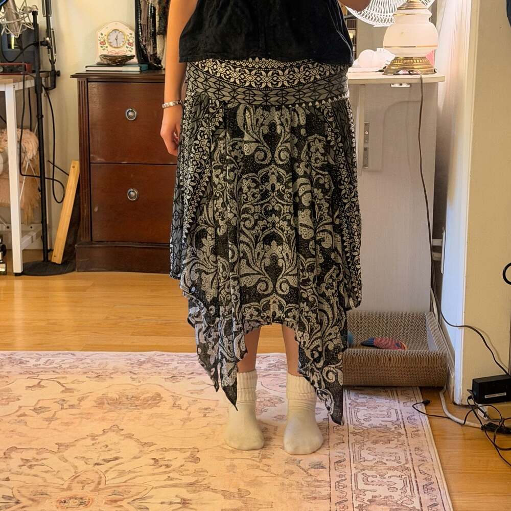 INC International Concepts Black White Paisley Print Asymmetrical Skirt Size L